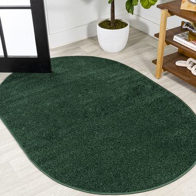 Eyely UES100L-6OV Supersoft Haze Solid Low-Pile Indoor Area Rug, Coastal, Bohemian, Minimalist, Classic, Casual for Bedroom,Kitchen,Living Room,Non Shedding,Easy-Washing, Green, 6 X 9 Oval