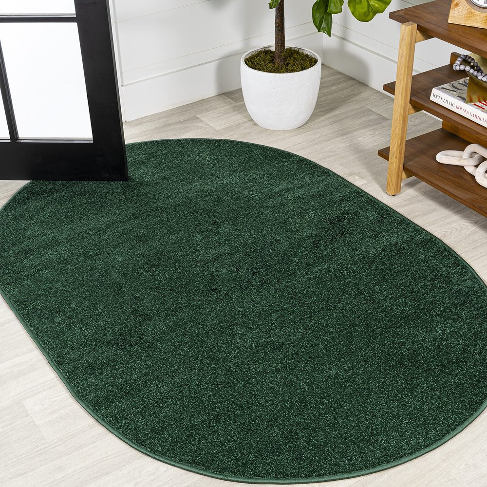 Eyely UES100L-6OV Supersoft Haze Solid Low-Pile Indoor Area Rug, Coastal, Bohemian, Minimalist, Classic, Casual for Bedroom,Kitchen,Living Room,Non Shedding,Easy-Washing, Green, 6 X 9 Oval