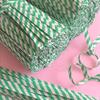 Qty 1200pcs 10cm(4") x 4mm GREEN/WHITE STRIPE paper twist ties, untearable and reusable paper coated wired ties for Bakery, Candy, Coffee and Goodie Bags. view 2