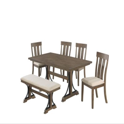 Best Quality Furniture D178D6 Dining Set, Brown Oak/Beige