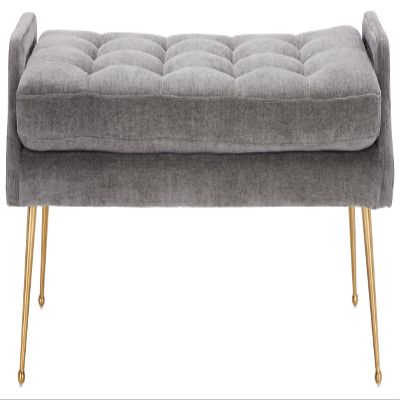 SAFAVIEH Home Collection Everdeen Glam Charcoal Velvet/Gold Pillow Top Tufted Bench