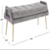 SAFAVIEH Home Collection Everdeen Glam Charcoal Velvet/Gold Pillow Top Tufted Bench view 3