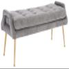SAFAVIEH Home Collection Everdeen Glam Charcoal Velvet/Gold Pillow Top Tufted Bench view 4