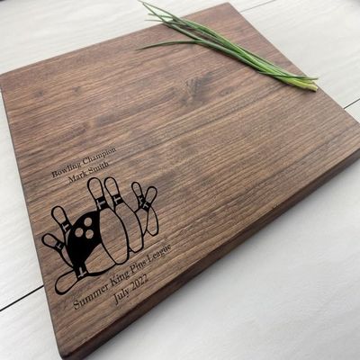 Personalized Cutting Board, Custom Cutting Board, Bowler Gift, Bowling Champion, King Pin, Strike, Spare, Double, Bowling Board, 209 (Maple, 12" x 8")