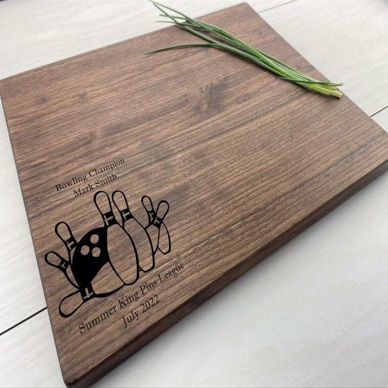 Personalized Cutting Board, Custom Cutting Board, Bowler Gift, Bowling Champion, King Pin, Strike, Spare, Double, Bowling Board, 209 (Maple, 12" x 8")