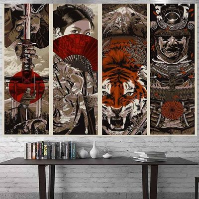 Aidatain Japanese Style Wall Tapestry - Samurai Maiko Tiger Mount Fuji Aesthetic Beach Blanket for Bedroom, Living & Dining Room, College Dorm Wall Hanging - 93x71 GTFNAT0063