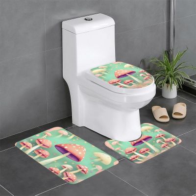Dream Mushroom Floor Mat Set of Three 24x16in, Absorbent and Non-Slip, Bathroom Vanity Rug Set