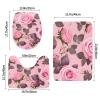 Pretty Pink Roses Floor Mat Set of Three 24x16in, Absorbent and Non-Slip, Bathroom Vanity Rug Set view 2