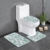 Green Wavy Stripe Floor Mat Set of Three 24x16in, Absorbent and Non-Slip, Bathroom Vanity Rug Set view 1