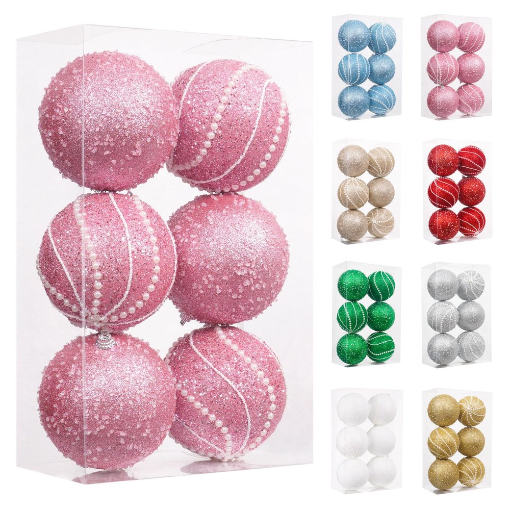 6PCS Christmas Ball Ornaments Sequin Shatterproof Christmas Tree Ornaments DecorativeHanging Pearl Balls for Xmas Trees,Holiday Party(10cm/3.94")