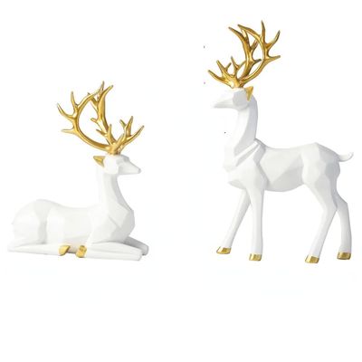 AAHIFIT 2Pcs Elk Deer Statue Reindeer Figurines Resin Sculpture Living Room Home Decoration Nordic Tabletop Ornaments (White)