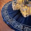 Christmas Tree Skirt 60 inch, Blue Velvet with Embroidered Vintage Pattern view 1