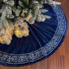 Christmas Tree Skirt 60 inch, Blue Velvet with Embroidered Vintage Pattern view 4