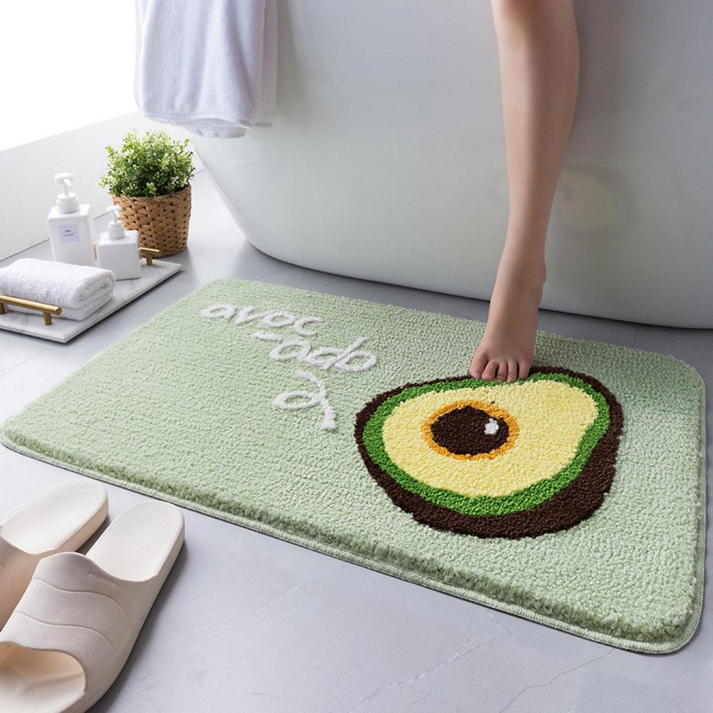 LORIAX Little Daisy Flocked Floor mat Carpet Bathroom Absorbent Floor mat 50x80cm Avocadogreenbottom