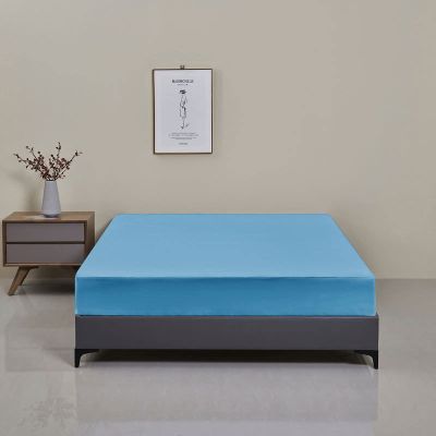 FCLDESHOP Soft Fitted Sheet,Solid Color Brushed Polyester Waterproof Bed Sheet, Bedroom Hotel Extra Deep Pocket Mattress Protector,Blue,180x200x30cm