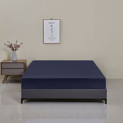 FCLDESHOP Easy Care Fitted Sheets,Solid Color Brushed Polyester Waterproof Bed Sheet, Bedroom Hotel Extra Deep Pocket Mattress Protector,Navy Blue,135x190x30cm
