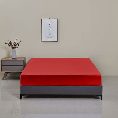 FCLDESHOP Soft Silky Bed Sheet,Solid Color Brushed Polyester Waterproof Bed Sheet, Bedroom Hotel Extra Deep Pocket Mattress Protector,red,90x190x30cm