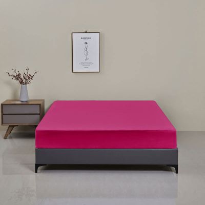FCLDESHOP Bottom Sheets,Solid Color Brushed Polyester Waterproof Bed Sheet, Bedroom Hotel Extra Deep Pocket Mattress Protector,Rose Red,90x190x30cm