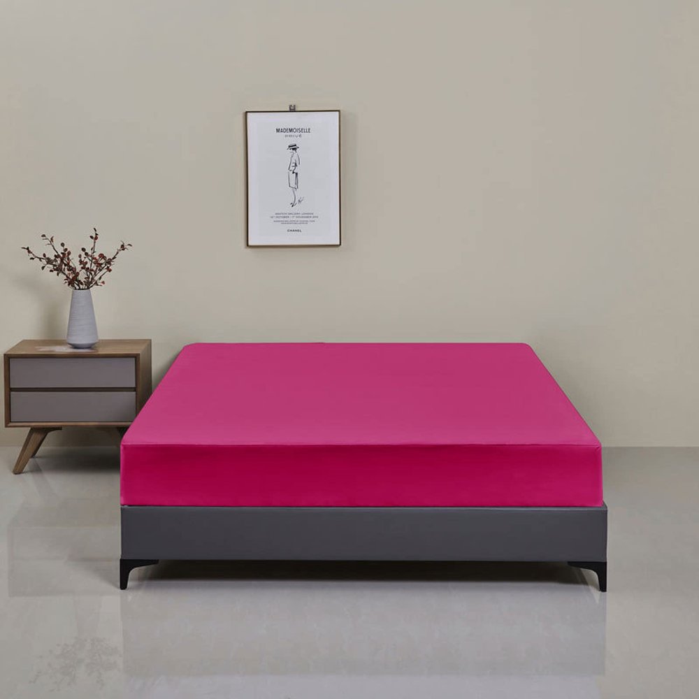 FCLDESHOP Bottom Sheets,Solid Color Brushed Polyester Waterproof Bed Sheet, Bedroom Hotel Extra Deep Pocket Mattress Protector,Rose Red,90x190x30cm