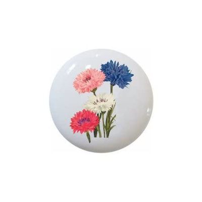 Farm Fresh Knobs Design Ceramic Cabinet Kitchen Bathroom Furniture Handles or Pulls w/Glossy Finish - Bachelor Buttons Flowers Plants - 1.5 x 1.5 Inches