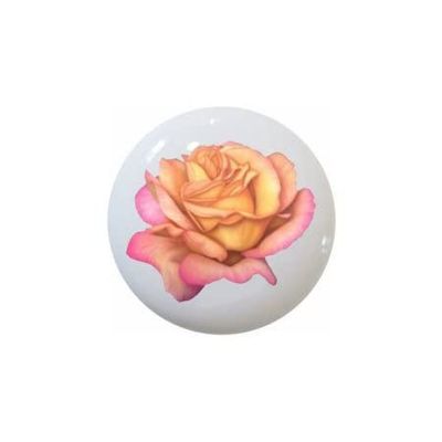 Farm Fresh Knobs Design Ceramic Cabinet Kitchen Bathroom Furniture Handles or Pulls w/Glossy Finish - Bloom #02 Peach Pink Rose Flowers Plants - 1.5 x 1.5 Inches