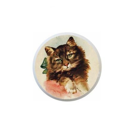 Farm Fresh Knobs Design Ceramic Cabinet Kitchen Bathroom Furniture Handles or Pulls w/Glossy Finish - Victorian Cats Retro Kittens Feline - 1.5 x 1.5 Inches (3)