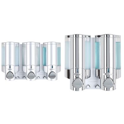 Better Living Products 76335-1 Aviva 3 Chamber Wall Mount Soap and Shower Dispenser, Satin SilverChrome & Products 76245-1 Aviva Two Chamber Dispenser, Chrome