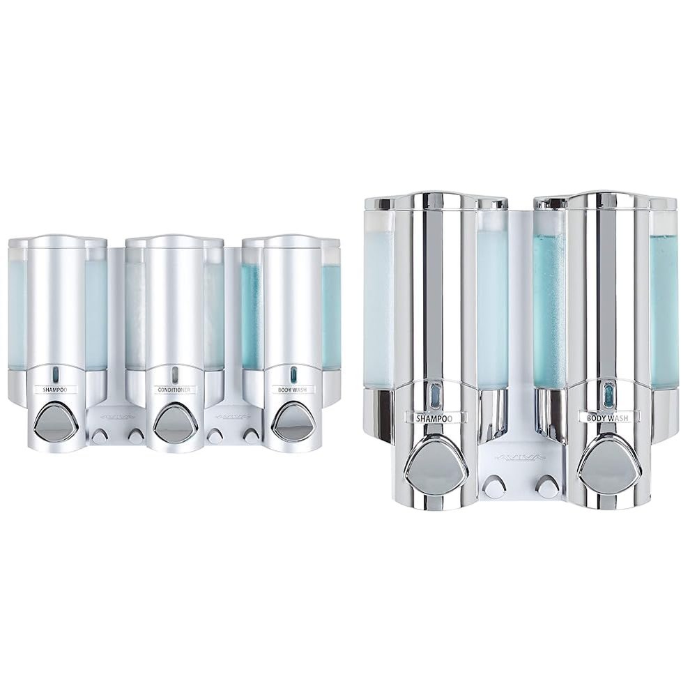 Better Living Products 76335-1 Aviva 3 Chamber Wall Mount Soap and Shower Dispenser, Satin SilverChrome & Products 76245-1 Aviva Two Chamber Dispenser, Chrome