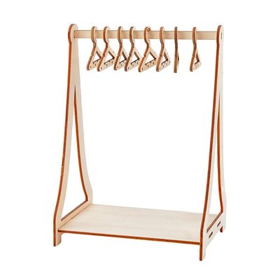 SUPERFINDINGS 32 Holes Wood Miniature Hangers and Clothes Rack Earring Hanger Rack with 8 Mini Hangers Tabletop Jewelry Display Stand for Jewelry Display Supplies, 15.5x10x21.6cm