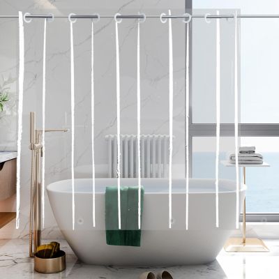 YISURE No Hook Needed Short Shower Curtain Liner 72x65'', Clear PEVA Plastic Waterproof Heavy Duty Bathroom Curtain Hook Free Transparent Shower Curtain for Walkin Tub