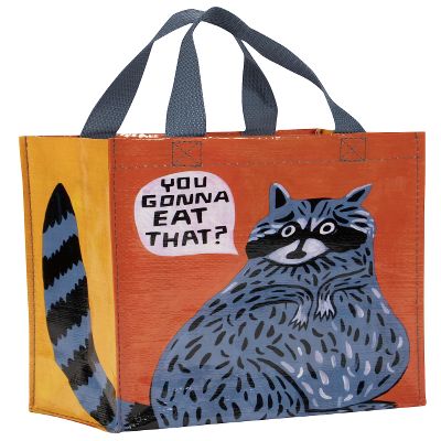 Blue Q Handy Tote Bag - You Gonna Eat That - Recycled & Reusable Sturdy Canvas Shopping Bag with Quirky Art and Handles, 95% Recycled Material Ideal for Lunch, Gift, Groceries 10" h x 8.5" w x 4.5" d