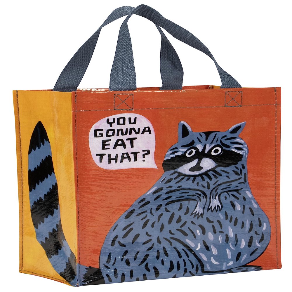 Blue Q Handy Tote Bag - You Gonna Eat That - Recycled & Reusable Sturdy Canvas Shopping Bag with Quirky Art and Handles, 95% Recycled Material Ideal for Lunch, Gift, Groceries 10" h x 8.5" w x 4.5" d
