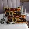 Erosebridal Rustic Farmhouse Quilt Set King Size, Retro Cabin Lodge Coverlet Set, Hunting Bear Deer Bedspread Set, Country Maple Leaves Bedding Set, Rustic Woodland Pine Tree Bed Set, Red Brown, 3Pcs view 4