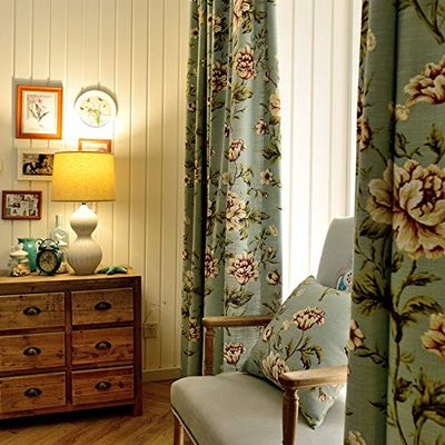 102 Inches Long Modern Floral Farmhouse Cotton Linen Curtains for Living Room, Semi-Blackout Boho Curtains for Bedroom Dining Room, 102 Length 1 Panel Set ,Light Blue (Grommet Curtains, 120"W x 102"L)