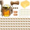 Adabocute 60 Pack Mini Honey Jars with Dipper - Honey Pot with Gold Lid, Bee Pendants, Jutes, Gift Bags and Stickers - For Baby Shower Wedding Favors view 1