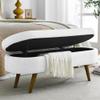 SULOPS Oval Storage Ottoman, End of Bed Bench Storage Stool Upholstered Settee Bench for Bedroom Living Room Entryway, Rubber Wood Legs (43.5" White Linen) view 1