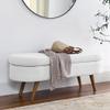 SULOPS Oval Storage Ottoman, End of Bed Bench Storage Stool Upholstered Settee Bench for Bedroom Living Room Entryway, Rubber Wood Legs (43.5" White Linen) view 4