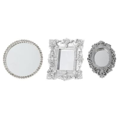 Totority Dollhouse Round Mirror 3PCS Wall Mirror Vintage Carved for Decor Oval Antique Silver Picture Frame Set