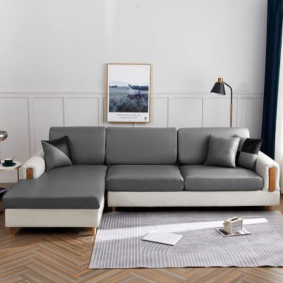 TMNBV Water Resistant Leather Couch Cushion Covers, Stretch PU Sofa Seat Cushion Cover for L-Shaped Sectional Sofa Cushion Furniture Protector-gray-3Seats