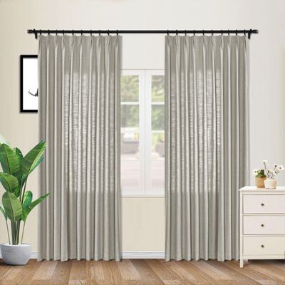 cololeaf Linen Curtains Neutral Pinch Pleated Draperies Room Darkening Privacy Protect Light Flitering Thermal Insulated Window Treatments for Living Room Bedroom Farmhouse 72Wx102L Gray 2 Panels