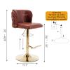BAXMUY Leather Swivel Bar Stool Adjustable Counter Height Barstools Set of 2, Modern Upholstered Pu Bar Chair with Back Tufted & Nailhead Gold Chrome Base, for Home Pub and Kitchen Island, Wine Red view 2