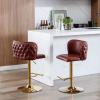 BAXMUY Leather Swivel Bar Stool Adjustable Counter Height Barstools Set of 2, Modern Upholstered Pu Bar Chair with Back Tufted & Nailhead Gold Chrome Base, for Home Pub and Kitchen Island, Wine Red view 3