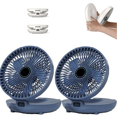 DASHENRAN Household Dual-use Kitchen Fan, Rechargeable Wall Hanging Fan, 90 Adjustable Usb Portable Table Fan for Bedroom&Kitchen, 3 Speed Foldable Desk Wall Mount Fan (blue+blue)
