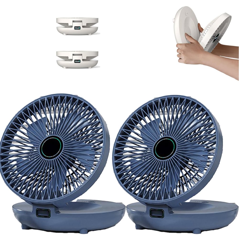 DASHENRAN Household Dual-use Kitchen Fan, Rechargeable Wall Hanging Fan, 90 Adjustable Usb Portable Table Fan for Bedroom&Kitchen, 3 Speed Foldable Desk Wall Mount Fan (blue+blue)
