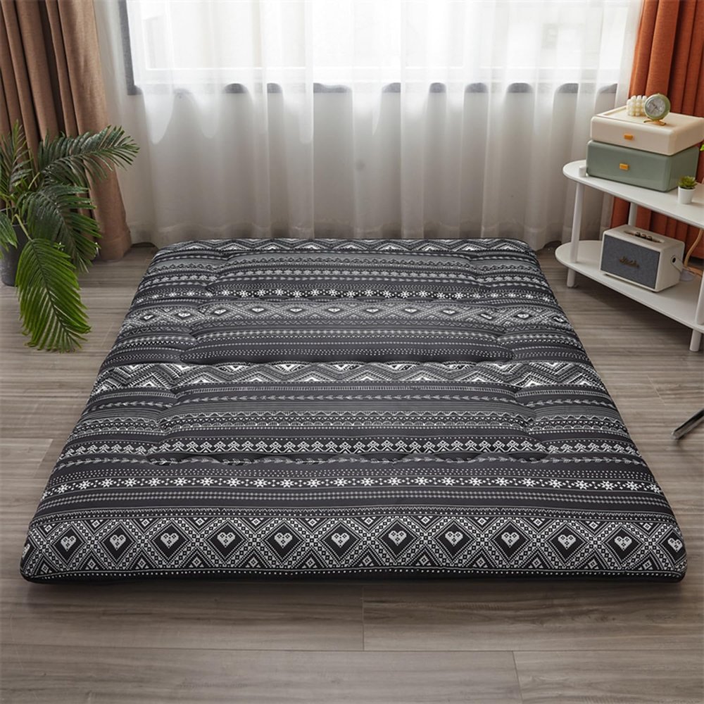 Roll Up Futon Mattress Double Padded Japanese Futon Floor Mattress with Washable Cover Sleeping Mattress for Floor Foldable Single Guest Bed Roll Portable,Style2,Queen/150x200cm