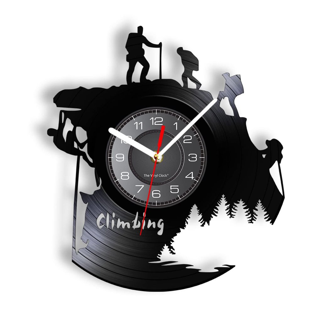 OTKU 12 Inch-Wall Clock Extreme Adventure Rocking Climbing Wall Clock Climb That Mountain Vinyl Record Wall Clock Climbers Gift Inspirational Wall Watch for Room Decoration