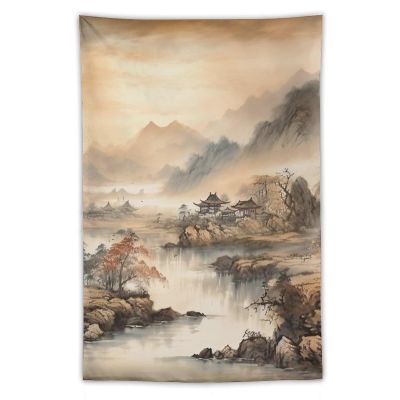 Gokays Room Decor Tapestry Wall Hanging, Ancient Chinese Landscape Ink Painting Tapestry, Aesthetic Wall Tapestries for Bedroom Dorm Living Room, 40"x60"