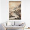 Gokays Room Decor Tapestry Wall Hanging, Ancient Chinese Landscape Ink Painting Tapestry, Aesthetic Wall Tapestries for Bedroom Dorm Living Room, 40"x60" view 3