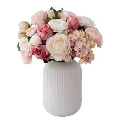 Artificial Flower in Pot Artificial Flower Bonsai with Vase, Silk Pink Rose White Ceramic Vase Home Decoration Wedding Party Living Room Decorations Artificial Plant Flower Arrangement ( Color : B )