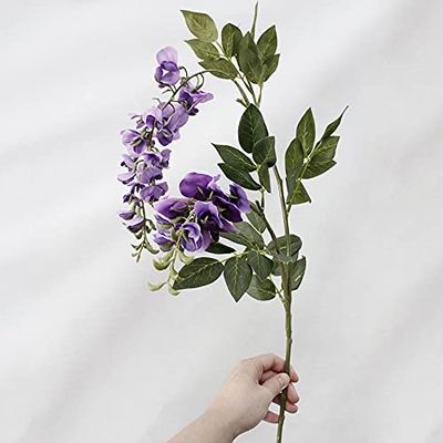 Artificial Flower in Pot 100cm 2 Heads Artificial Wisteria Pea Blossom Flowers Fall Violet Flores Fake Flowers Leaf Wedding Home Party Decoration Artificial Plant Flower Arrangement ( Color : Violet )